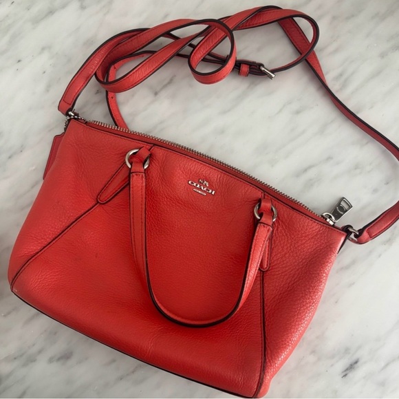 Coach Handbags - Mini Coach Kelsey Coral Leather Crossbody Satchel